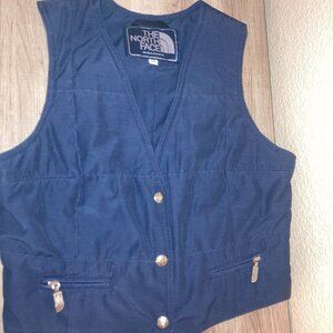 Vintage 80s The North Face Vest Jacket Kids Size 10 Navy Blue Quilted USA Snaps